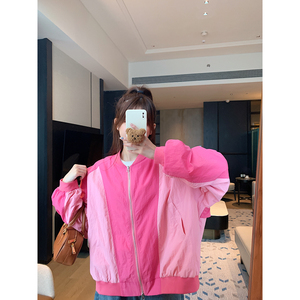 PINKDAISY韩国东大门 2024外套女春秋款棒球服休闲撞色粉色夹克