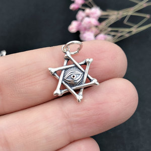 925纯银泰银六芒星眼睛吊坠项坠欧美风diy配件银饰饰品e1