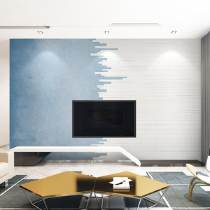 北欧电视墙壁画蓝白撞色壁纸简约现代客厅卧室墙纸电视背景墙壁纸