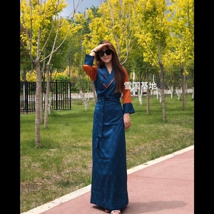 女士连体修身单层西藏服藏族服装藏袍藏式裙子长连衣裙博拉波拉