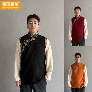 男士镶边假两件开衫西藏藏式上衣藏族服装藏装少数民族衬衣衬衫