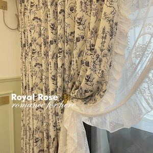 法式复古宫廷风窗帘洛可可卧室客厅雪尼尔印花黑白小香风高级感