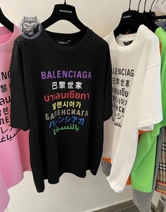 balenciaga/巴黎世家 22ss 七国语言彩色字母logo印花短袖男t恤女