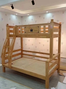 橡胶木橡木全实木梯柜踏步子母床上下双层高低儿童床上下可拆分开