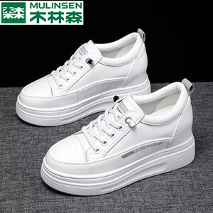 木林森内增高小白鞋女鞋2022春季新款厚底百搭网面休闲运动板鞋h