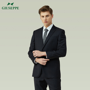 giuseppe/乔治白春秋时尚商务西服套装平驳领羊毛藏青西装外套男