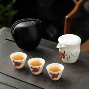 旅行茶具套装便携包泡茶壶茶杯羊脂玉陶瓷精品茶器一壶三杯快客杯