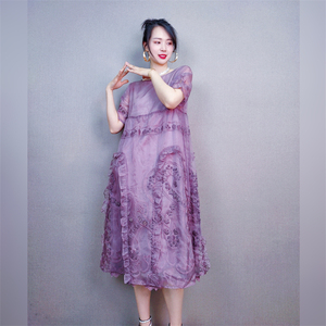 卓拉zuolla2022夏季新款中长软纱刺绣重工奢华连衣裙宽松显瘦裙子