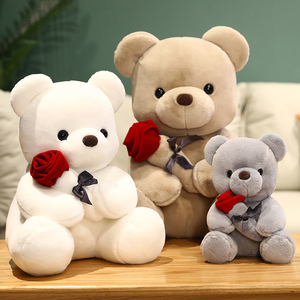 泰迪熊公仔毛绒玩具可爱玫瑰花小熊玩偶小号布娃娃女生情人节礼物