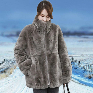 整皮獭兔毛皮草外套女加绒加厚皮毛一体韩版宽松冬季保暖中长款衣