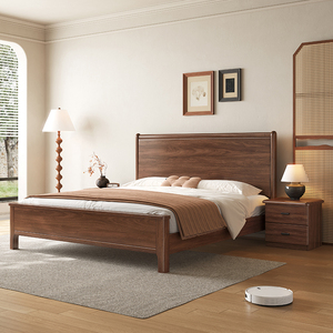 北美黑胡桃木床主卧现代简约1.8米婚床中式储物实木高箱双人大床
