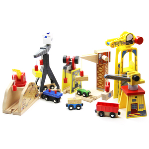 木质火车小轨道配件吊车木头起重机吊机升降机男儿童木制玩具积木