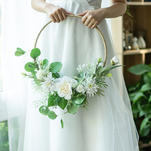 森系小清新韩式高档新娘手捧花创意婚纱影楼拍照道具手提花环花篮