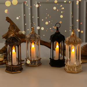 圣诞节装饰品六角蜡烛小风灯摆件礼品道具酒吧场景布置手提火焰灯