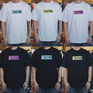 fr2短袖fxxking rabbits 流氓兔子男女情侣caution宽松t恤潮