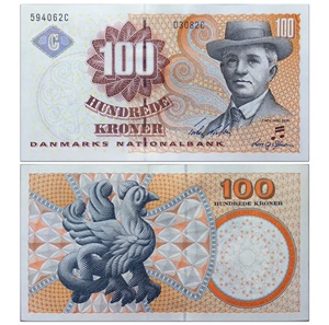 【欧洲】丹麦100克朗 纸币 2002年版 全新unc