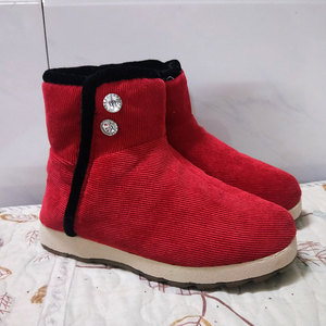 恩施手工棉鞋湖北保暖雪地靴加绒加厚拉链平跟女防滑底灯芯绒毛靴