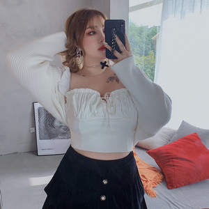 希同儿大码女装胖mm显胸小木耳边白色性感吊带背心减龄洋气打底衫