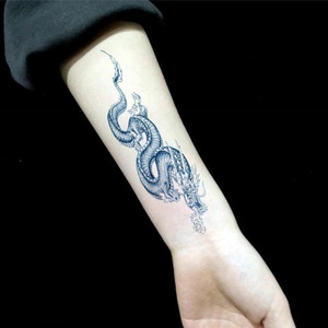 刺青色线条青龙苍龙纹身贴纸防水男女款持久胸背龙图腾花臂刺青贴