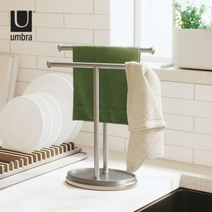 Umbra厨房毛巾架子抹布架置物架桌面立式免打孔不锈钢双杆卫浴