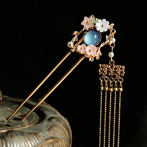 古装头饰发簪步摇汉服簪子女流苏及笄礼古风步摇钗u型过年头饰