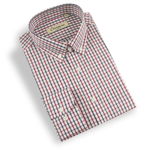 克莱蒙斯clreimens春季款长袖红白蓝格子商务休闲全棉男士衬衫