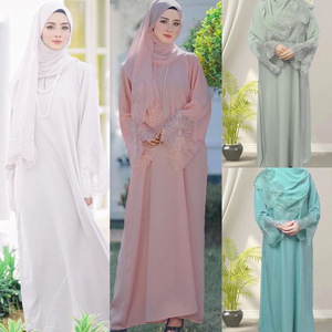 新款中东女装女士精美长袍马来印尼连衣裙配头巾时尚沙特阿拉伯风