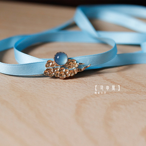 上新新款云纹抹额古风汉服项链软璎珞飘带蓝色姑苏蓝氏铜镀金保色