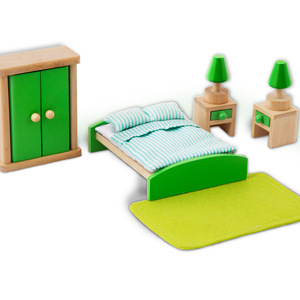 女孩仿真角色扮演玩具木制迷你小家具过家家儿童床娃娃屋套装清仓