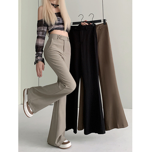 黑色设计感微喇叭垂感休闲裤女裤子2024夏季新款显瘦直筒西装长裤