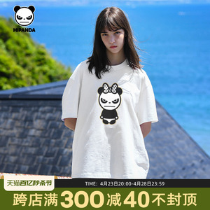 Hipanda你好熊猫潮牌时尚短袖T恤女2024夏季新款纯棉宽松透气体恤