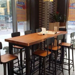 美式loft铁艺实木长桌吧台桌酒吧桌吧台椅咖啡厅桌椅组合复古餐桌
