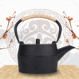 铸铁壶茶壶桶形竖纹软装家居生铁茶具铁茶壶仿日本南部铁器烧水壶