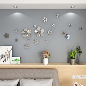 亚克力3d立体小花朵镜面墙贴卧室卫生间瓷砖墙面创意装饰自沾贴画