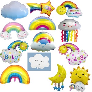 彩虹云朵气球铝箔膜新年幼儿园装饰布置小天使仙女流苏笑脸白云