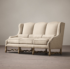 定制欧式实木双人沙发组合 美式乡村麻布高背软包沙发三人沙发