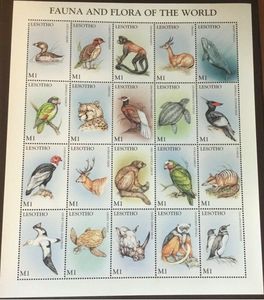 莱索托 1998 动物邮票 鸟鲸鱼海龟 WWF 组外品 大版张 特大型全品