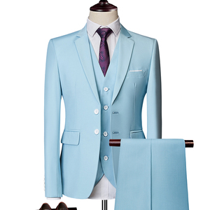 男士商务休闲西装套装西服套装天蓝色三件套XZ103-533三件套-180