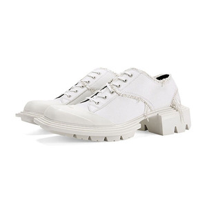 untitlab grape绑带方头厚底德比鞋男女款白色帆布增高单鞋乐福鞋