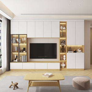 定制客厅电视柜一体组合墙柜背景墙实木现代简约小户型收纳储物柜