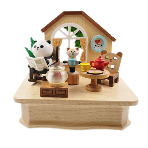 森活木质有趣音乐盒八音盒熊猫生活情人节礼物生日女孩女人创意