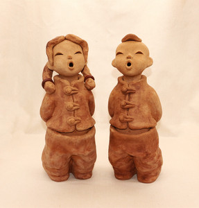 陶瓷工艺品纯手工土陶泥人家居饰品人物摆设粗陶泥人陶土娃娃学童