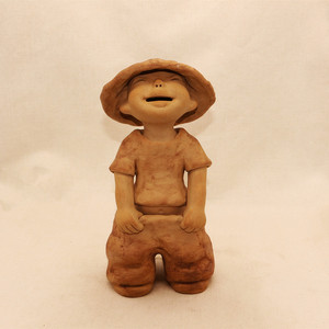 天津小泥人 手工陶艺 摆件 陶瓷 人物创意 陶土摆件小男孩提裤