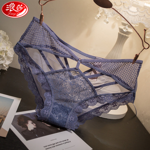 浪莎性感蕾丝透明内裤女薄款低腰绑带冰丝镂空诱惑网纱女士三角裤