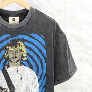 nirvana 涅槃乐队柯本人像古着水洗做旧短袖t恤