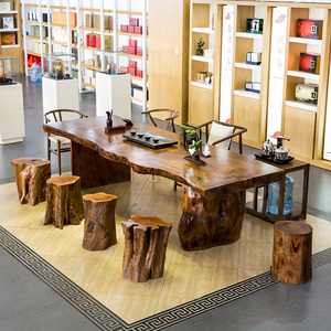 整板实木茶桌椅组合简约现代大板桌原木茶台办公喝茶桌老板泡茶桌