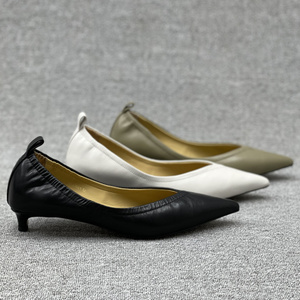 欧洲站女鞋2022春季新款欧货真皮胎牛皮尖头浅口时尚矮跟鞋单鞋女