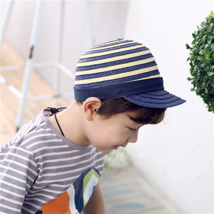 2016夏新款童帽专柜同步外贸原单日单螺旋条纹男童鸭舌草帽太阳帽