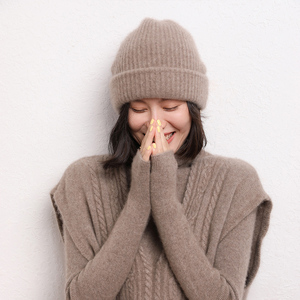 羊绒帽子女秋冬韩版休闲百搭保暖护耳套头毛线帽堆堆帽针织羊毛帽