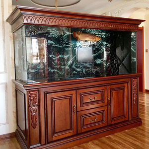 大型欧式实木鱼缸高清超白玻璃造景美式客厅落地隔断水族箱定制